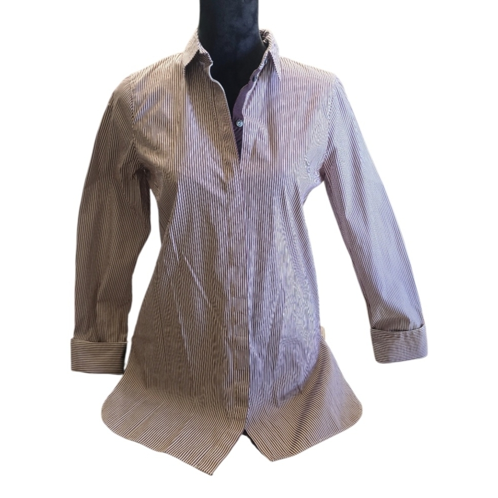 LNWOT  -  J.Crew Women's Endless Burgundy & White Striped Button Down Shirt